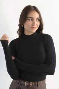 Fashion Styled Blusa punto cuello perkins Negro