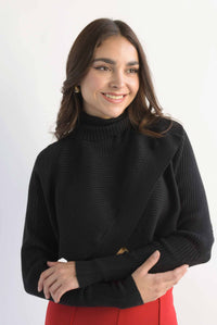 Fashion Styled Sweater crop canalé cruzado Negro