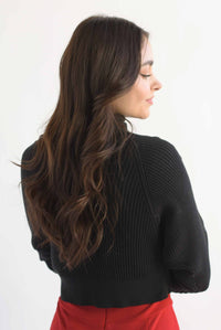 Fashion Styled Sweater crop canalé cruzado Negro