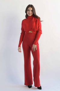 Fashion Styled Sweater crop canalé cruzado Rojo