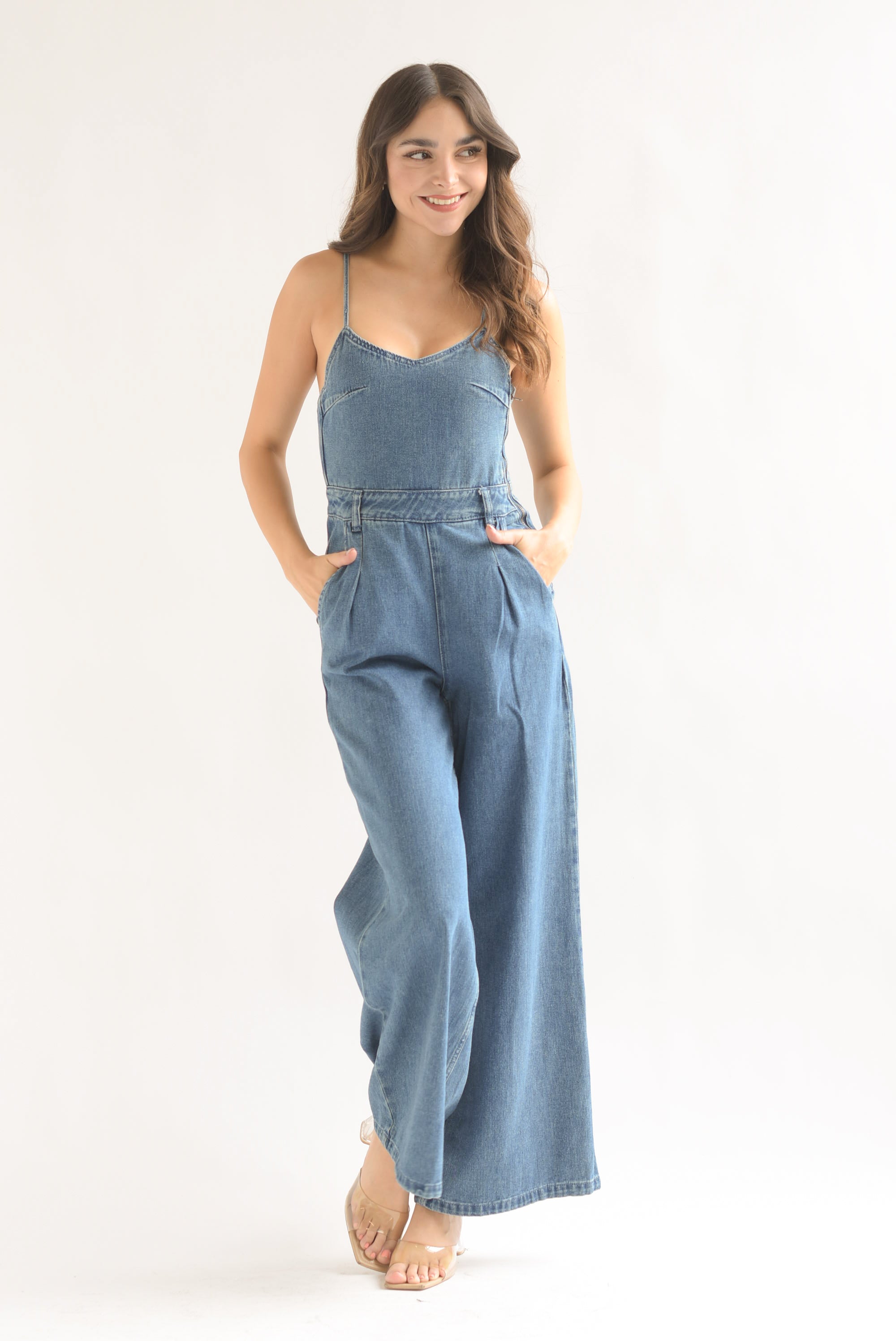 Jumpsuit wide leg cintas Denim