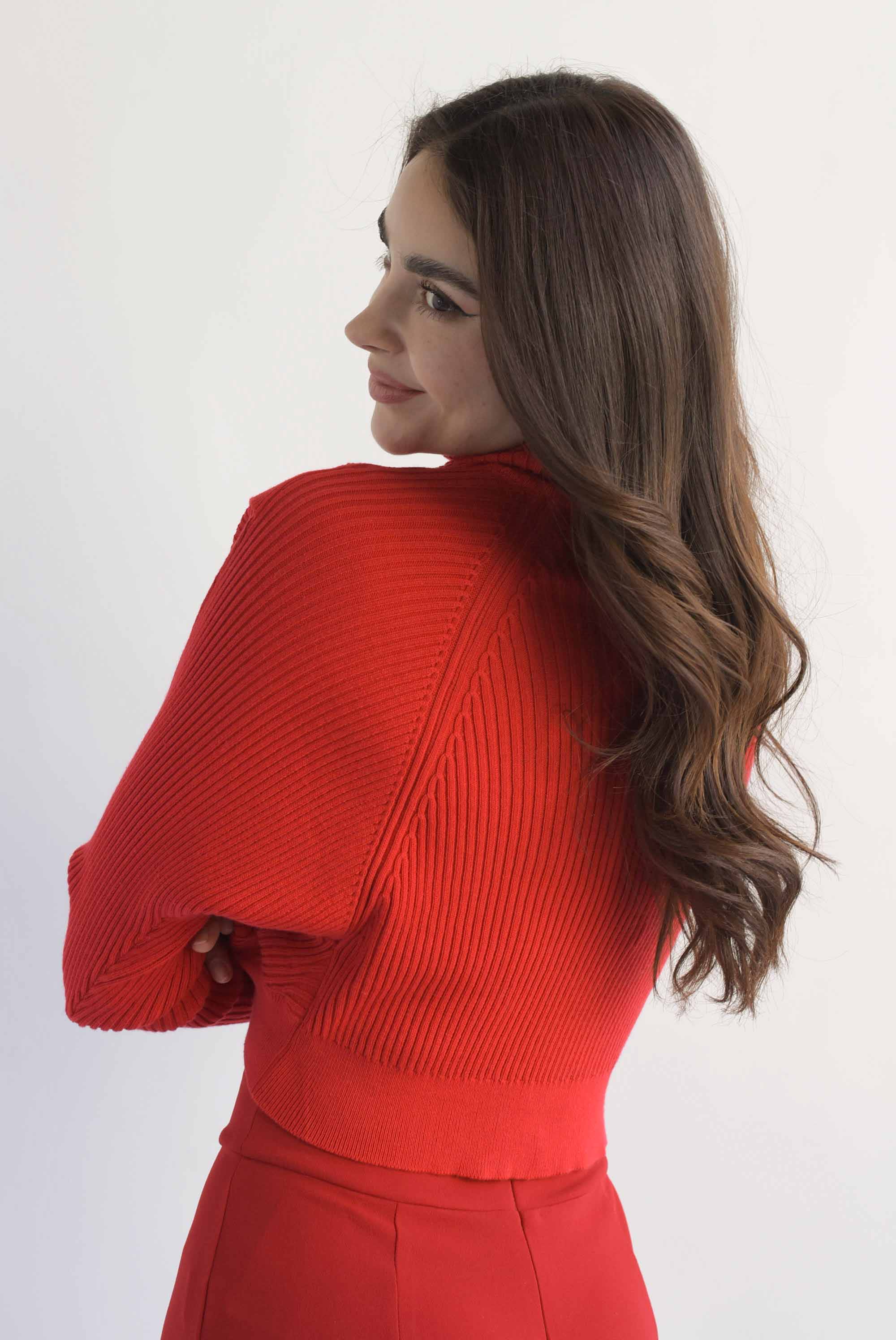 Sweater crop canalé cruzado Rojo