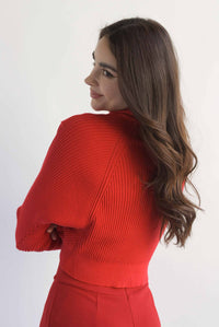 Fashion Styled Sweater crop canalé cruzado Rojo