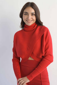 Fashion Styled Sweater crop canalé cruzado Rojo