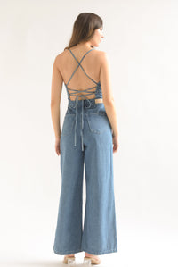 Fashion Styled Jumpsuit wide leg cintas Denim