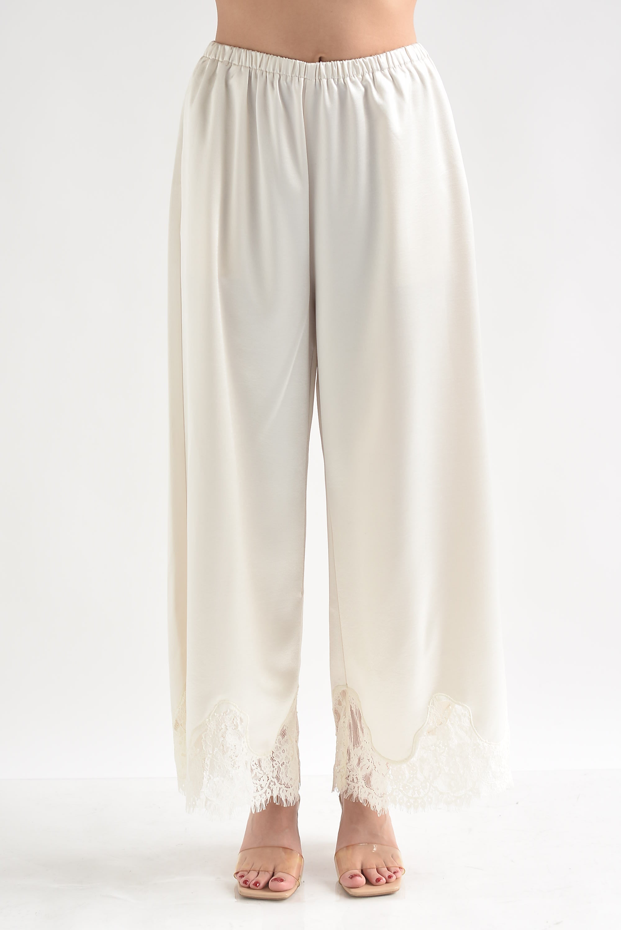 Pantalón lencero satín encaje