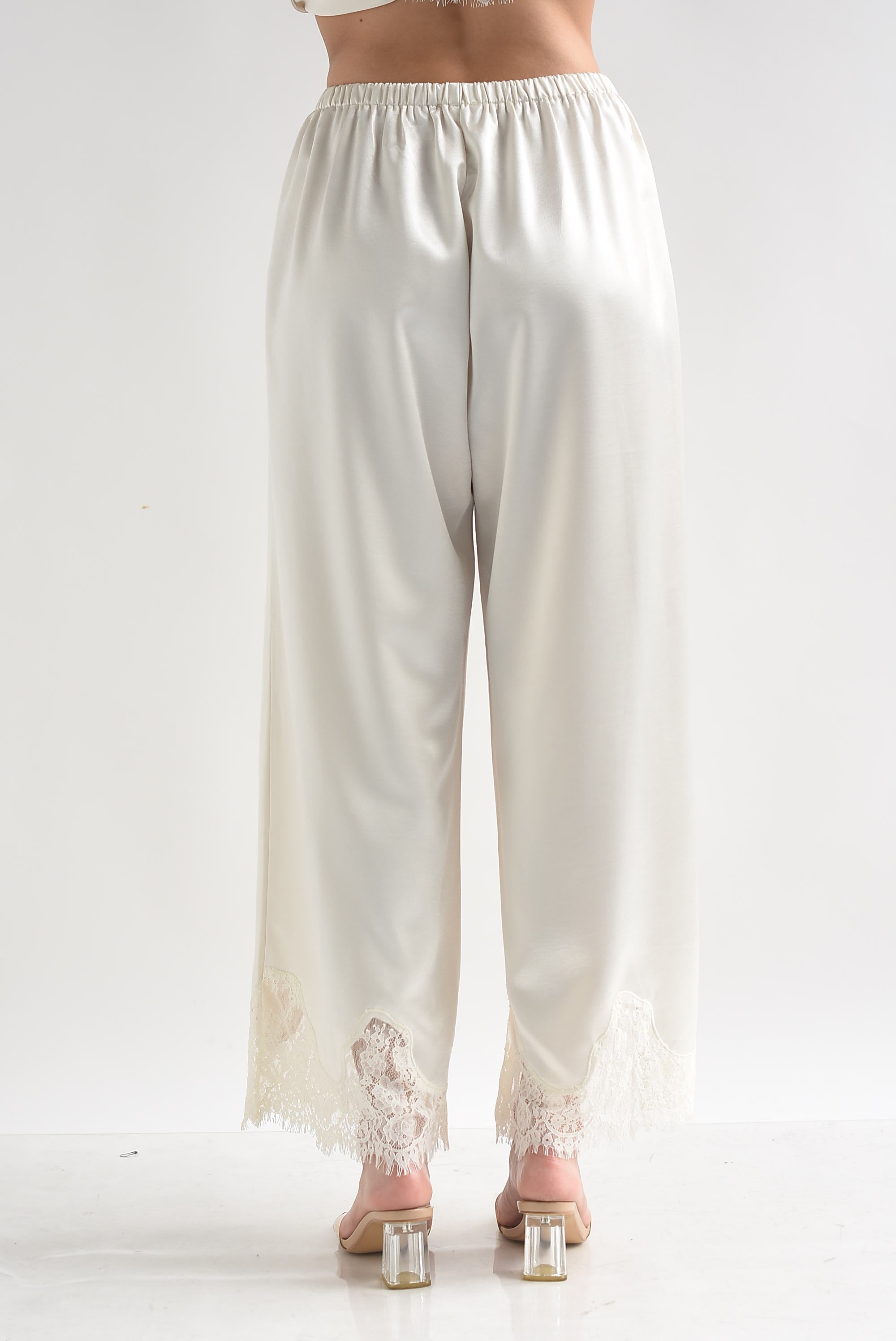 Pantalón lencero satín encaje