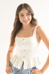 Fashion Styled Blusa peplum tirante grueso Blanco