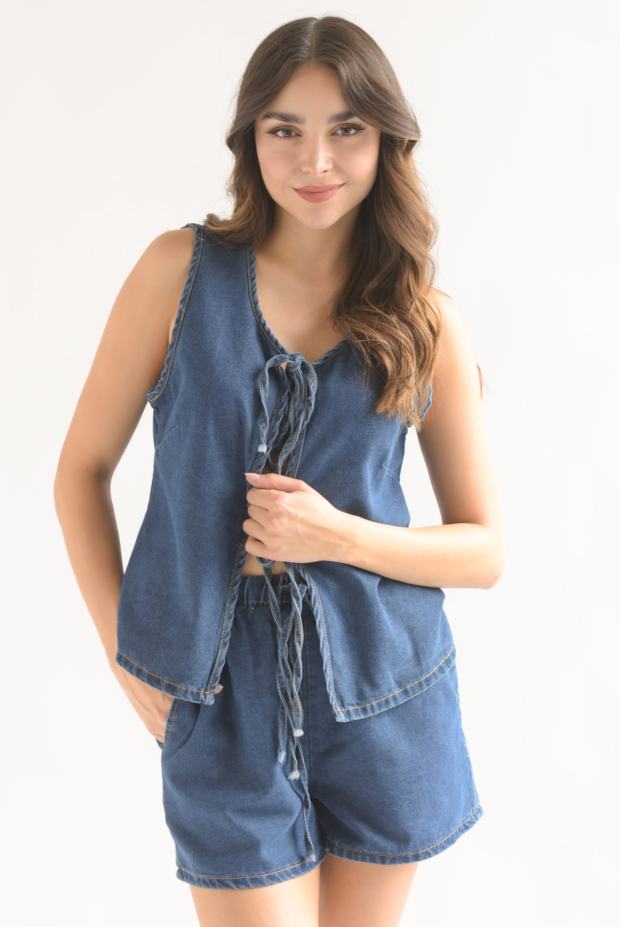 Set Short y Blusa lazos Denim Dark