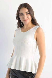 Fashion Styled Blusa punto peplum pinzas Blanco