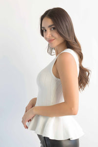 Fashion Styled Blusa punto peplum pinzas Blanco