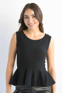 Fashion Styled Blusa punto peplum pinzas Negro