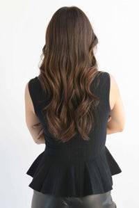 Fashion Styled Blusa punto peplum pinzas Negro