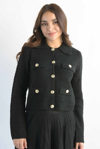 Fashion Styled Sweater tipo blazer textura Negro