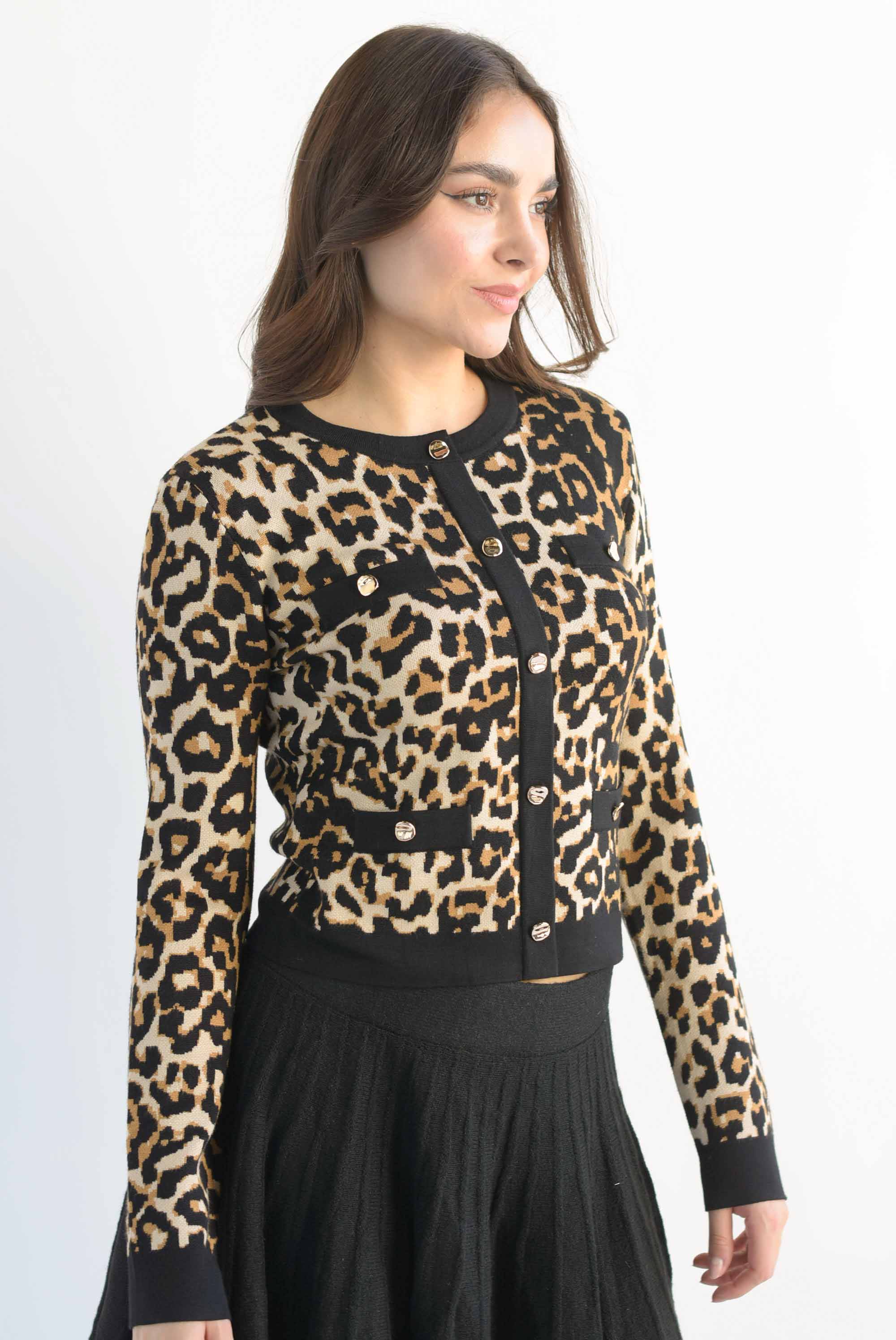 Sweater botones simulados Leopardo