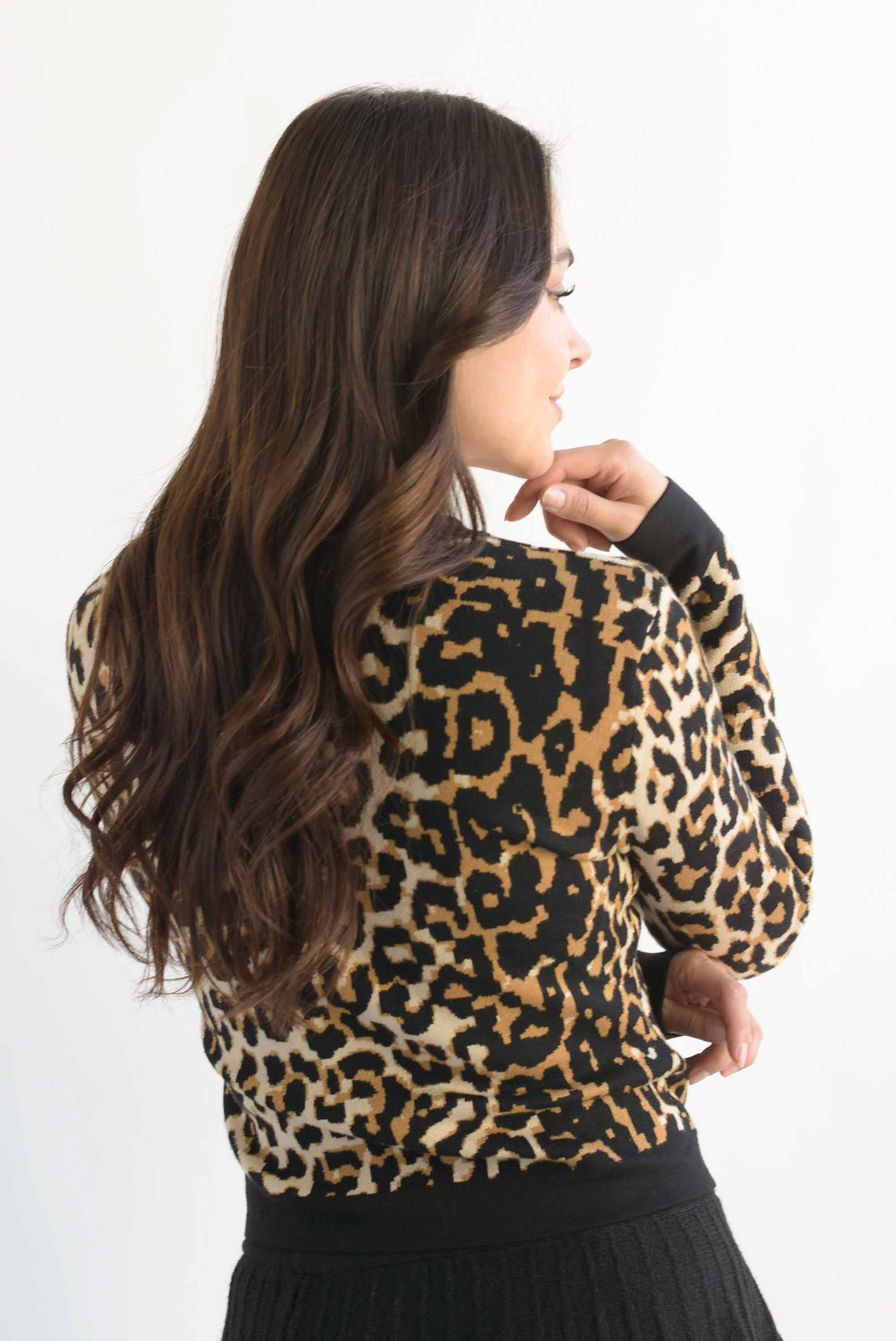 Sweater botones simulados Leopardo