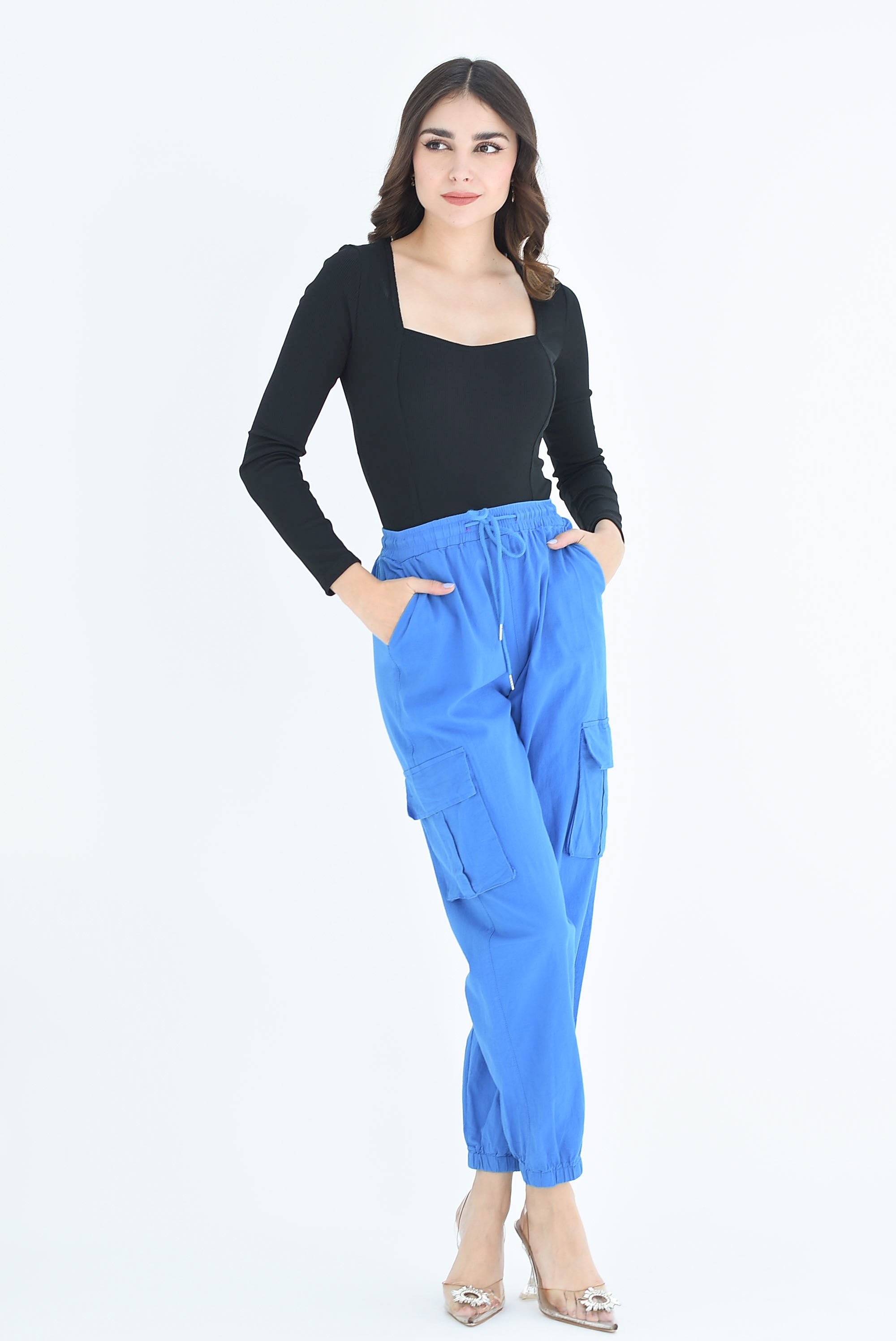 Jogger cargo lino Azul Mikonos