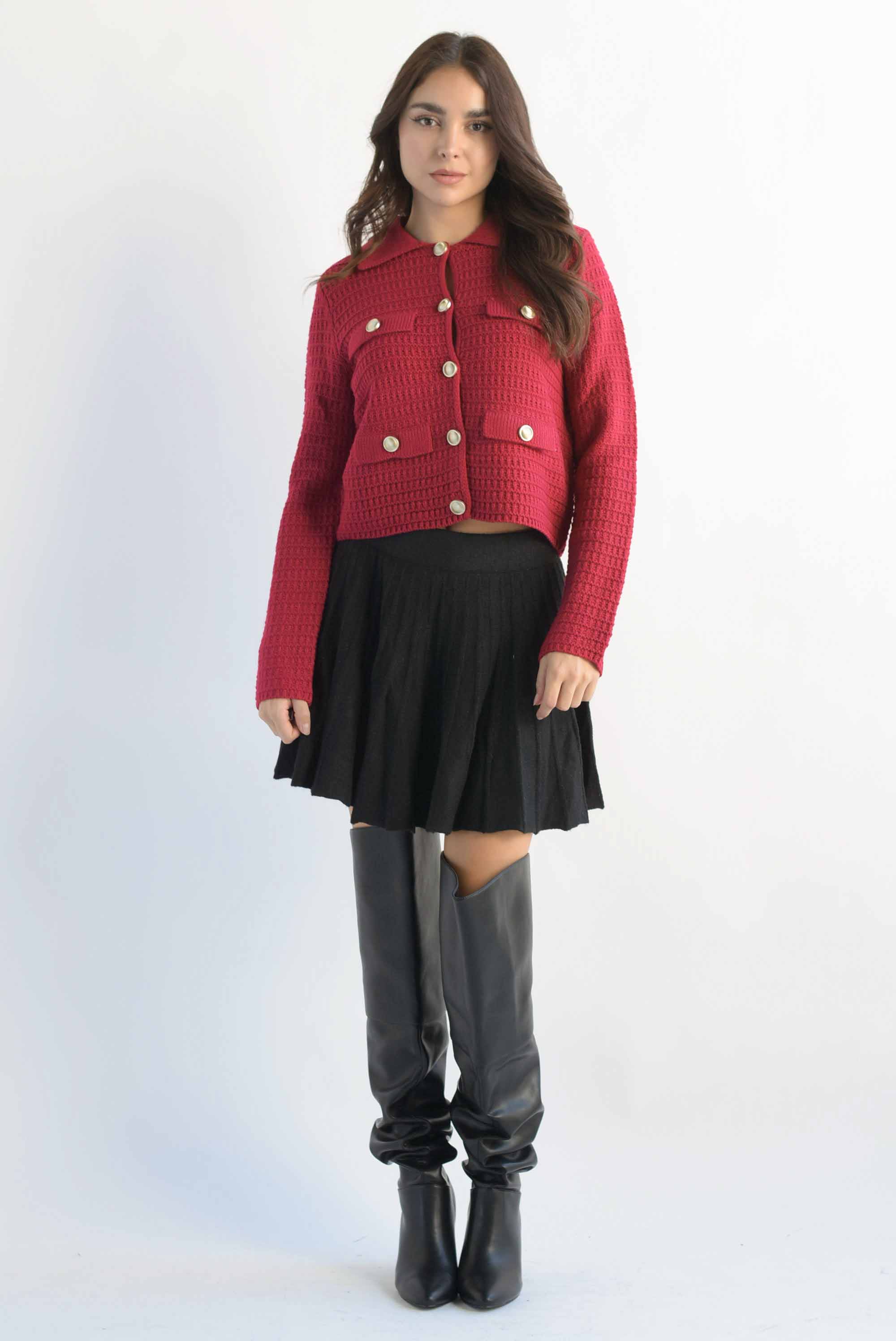 Sweater tipo blazer textura Rojo