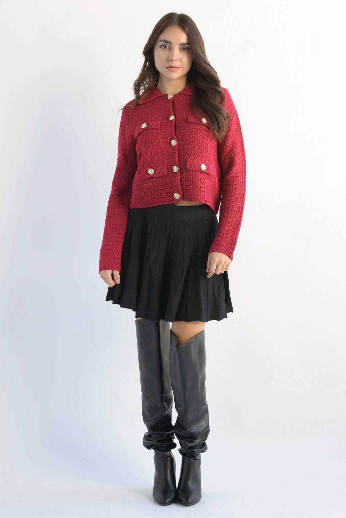 Sweater tipo blazer textura Rojo