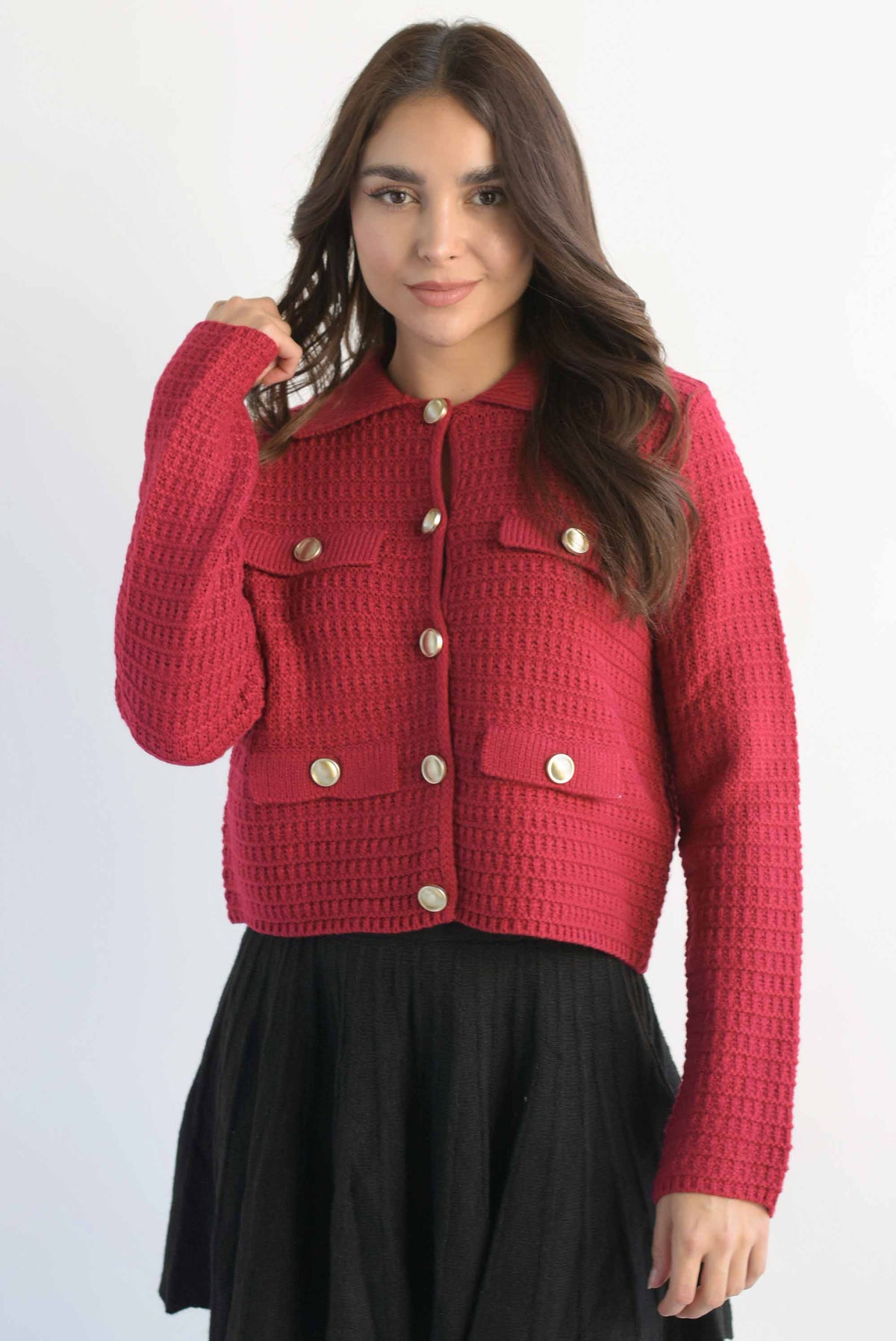 Sweater tipo blazer textura Rojo