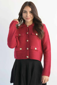Fashion Styled Sweater tipo blazer textura Rojo