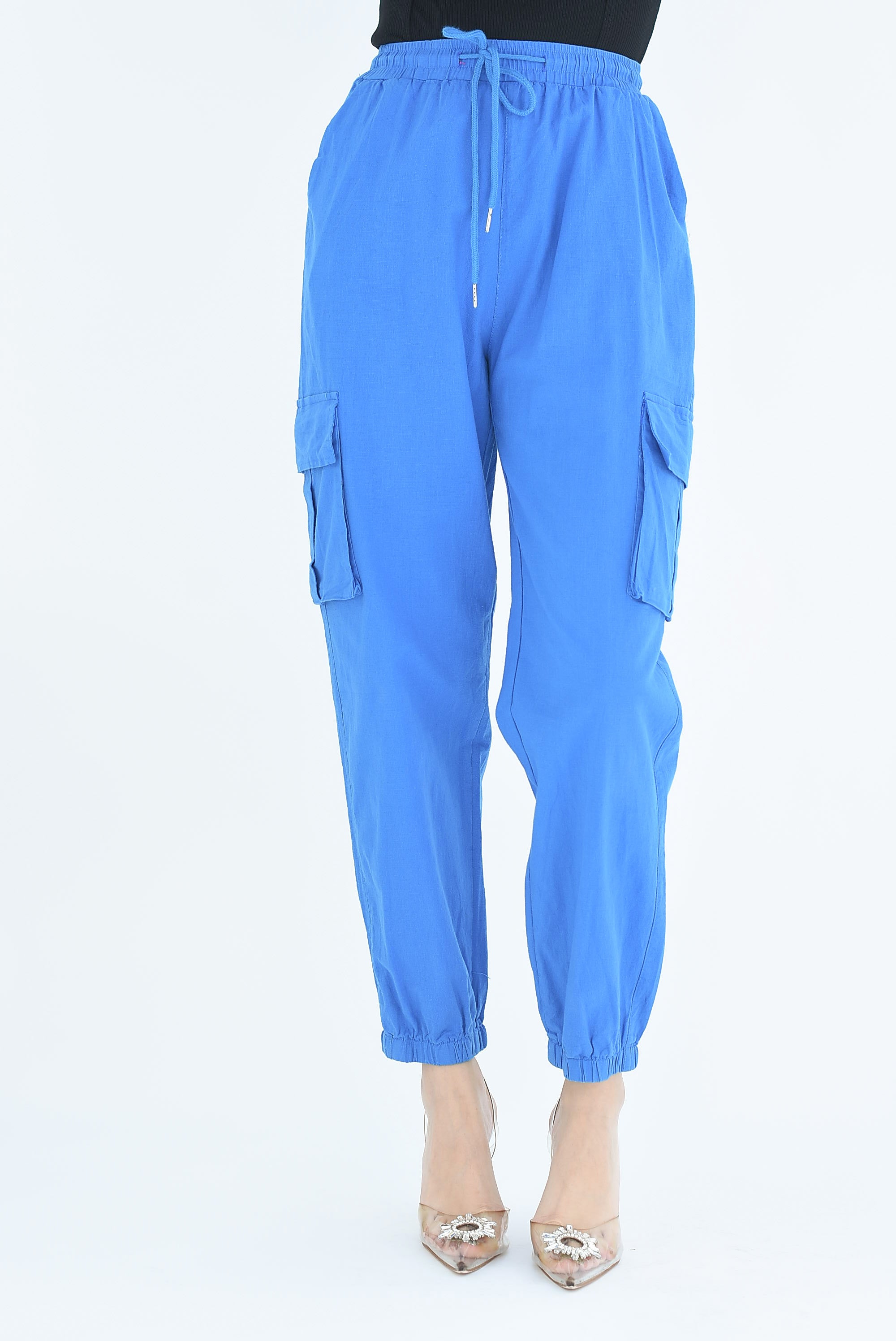 Jogger cargo lino Azul Mikonos