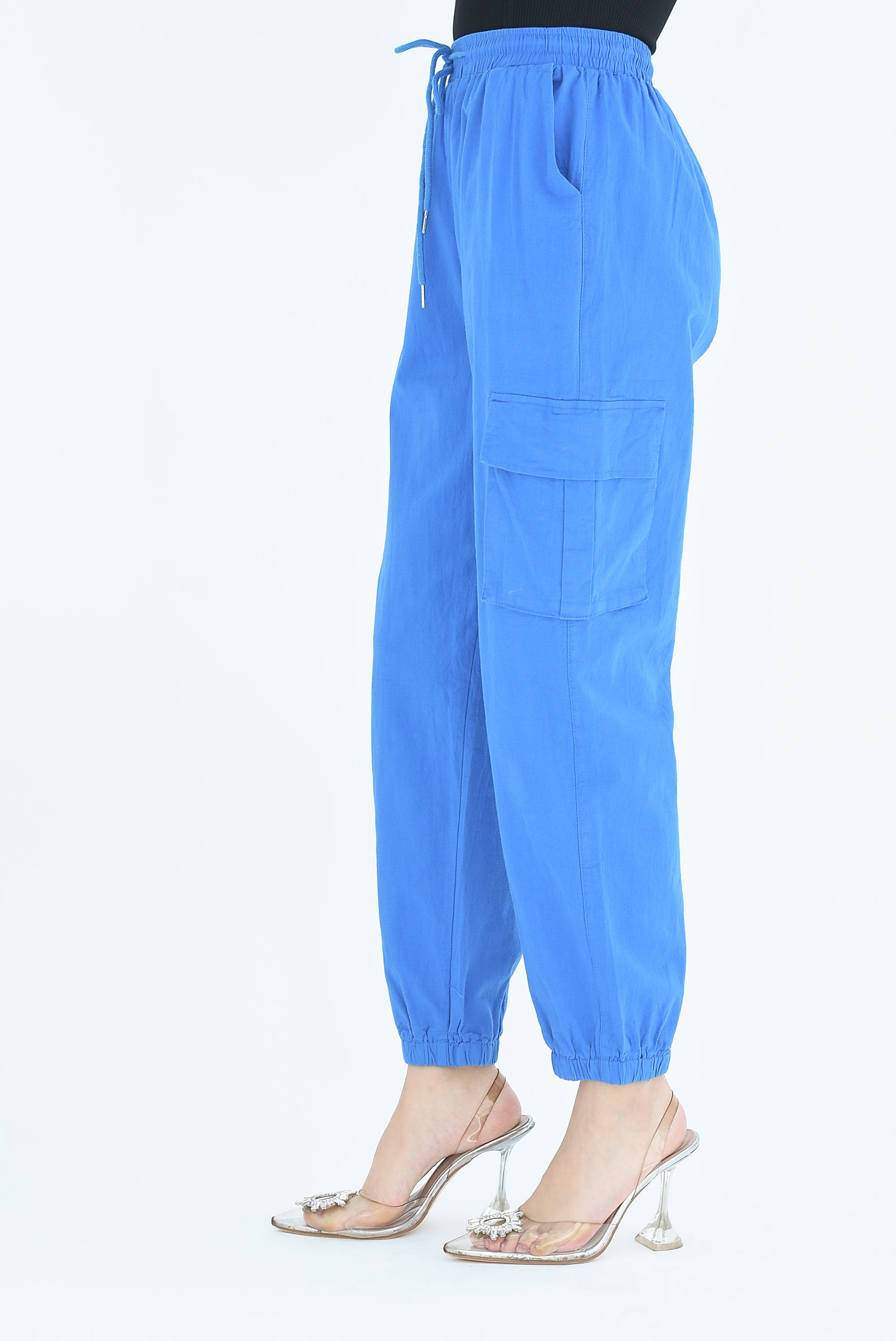 Jogger cargo lino Azul Mikonos