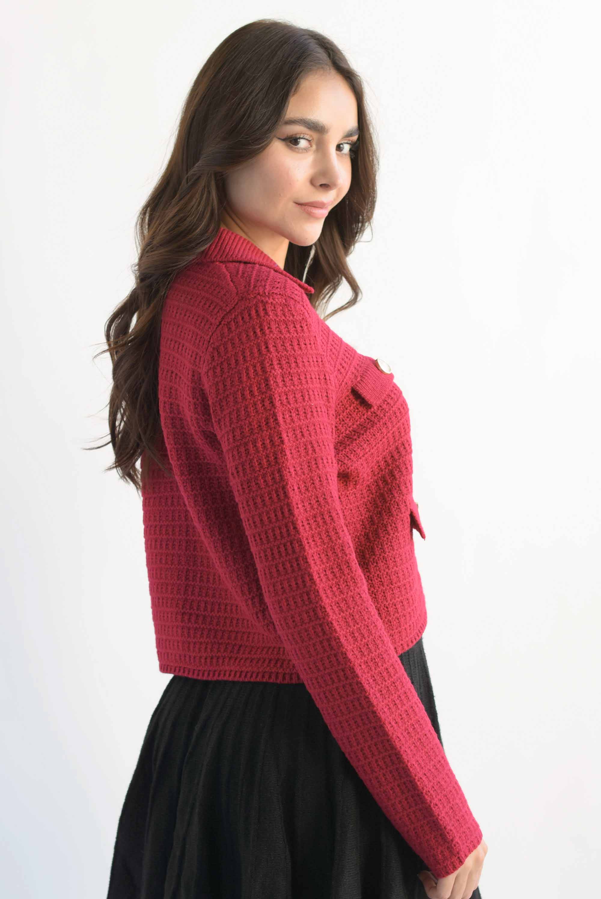 Sweater tipo blazer textura Rojo