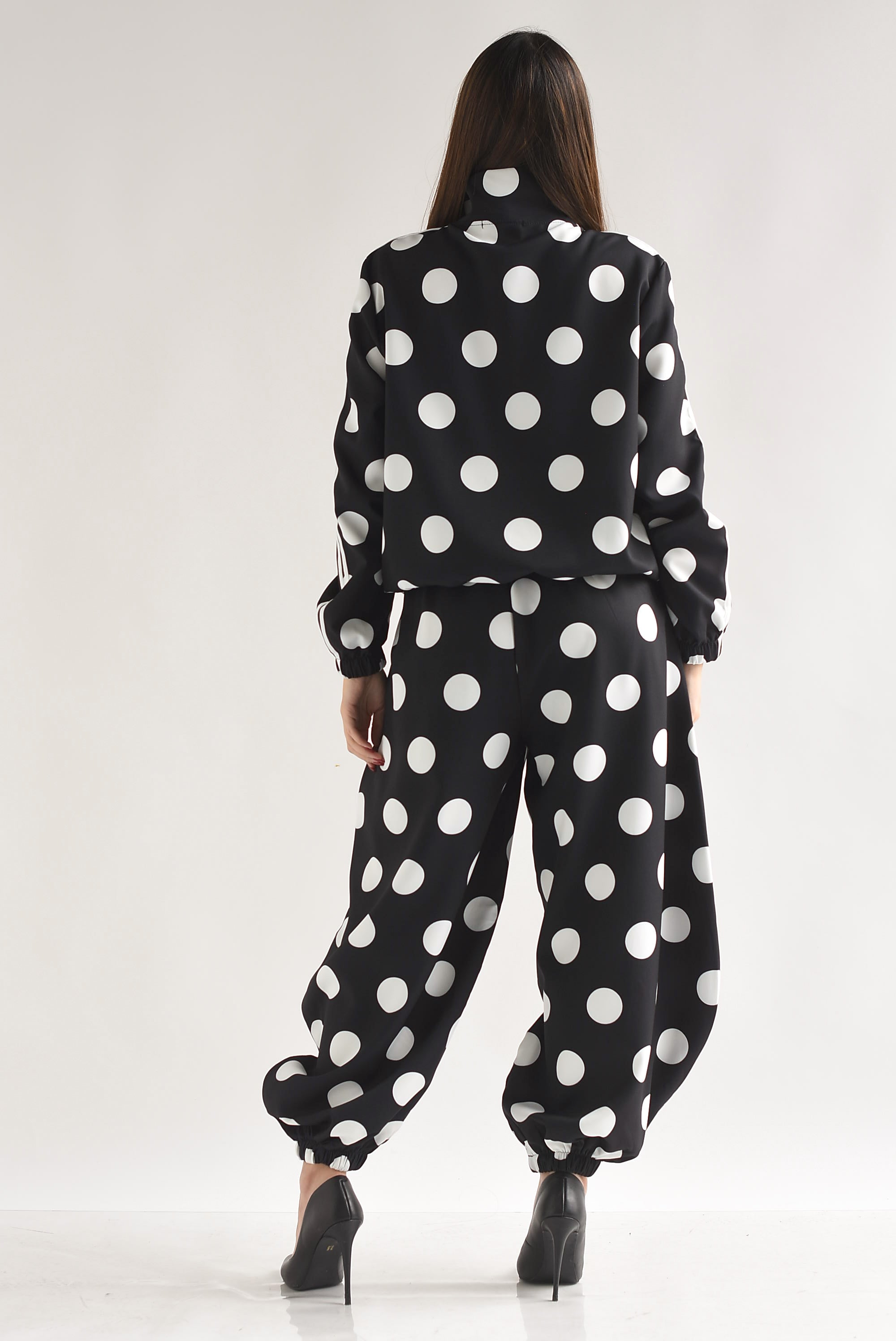 Set Pantalón barrel y Chamarra polka dots lazos chinos