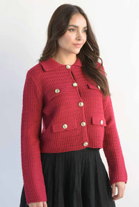Fashion Styled Sweater tipo blazer textura Rojo