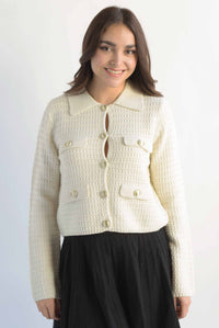 Fashion Styled Sweater tipo blazer textura Ivory