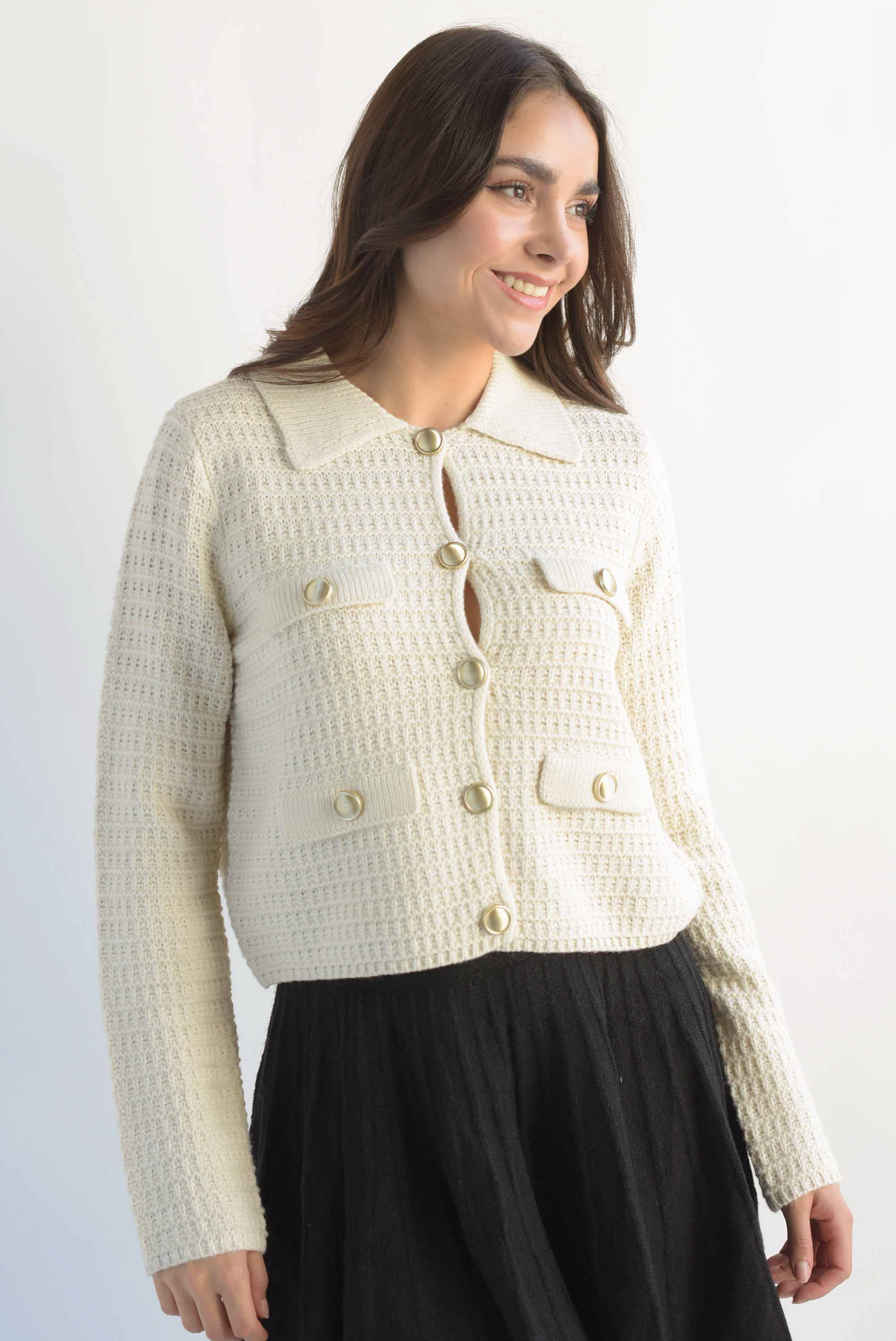 Sweater tipo blazer textura Ivory