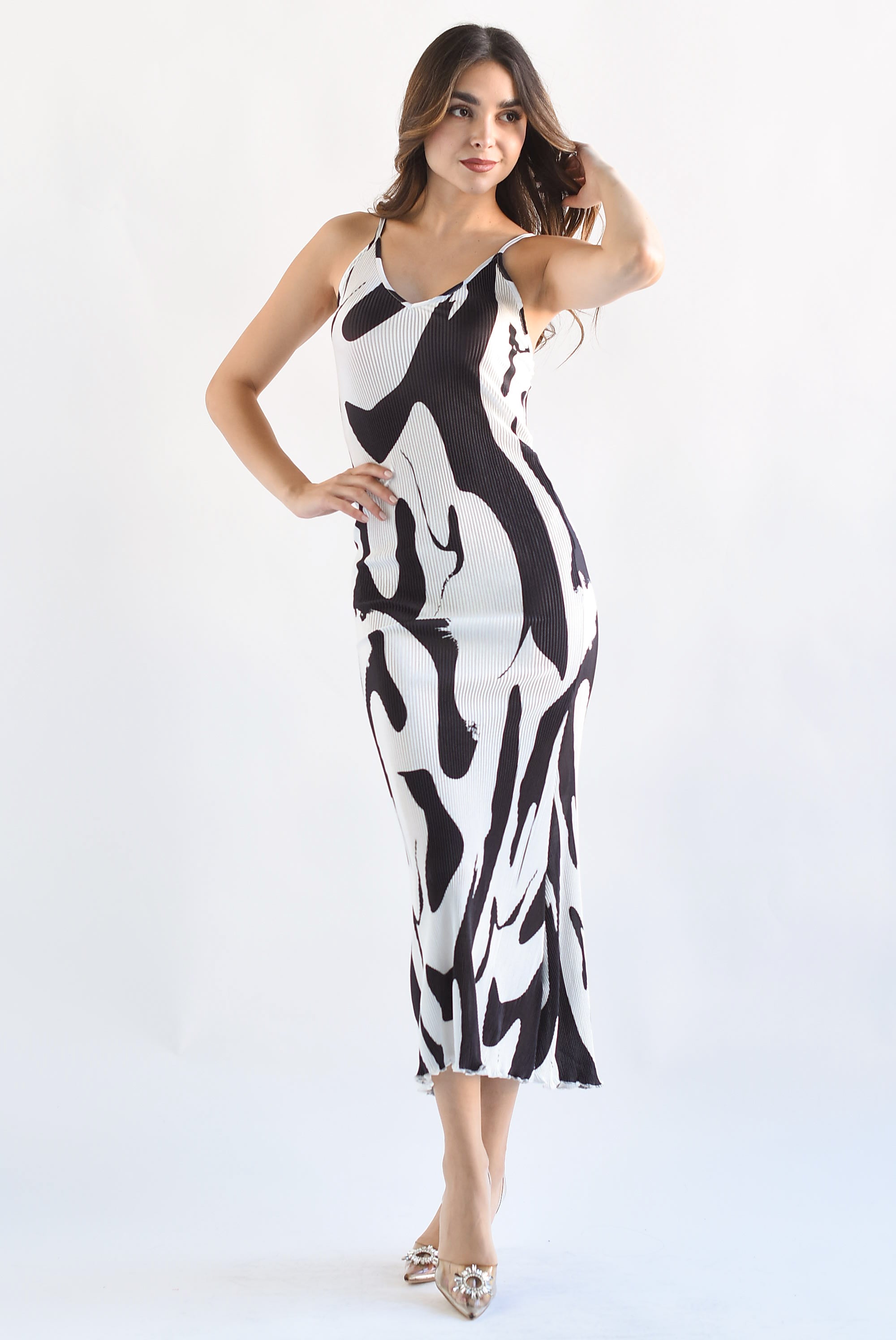 Vestido midi plisado Animal Print