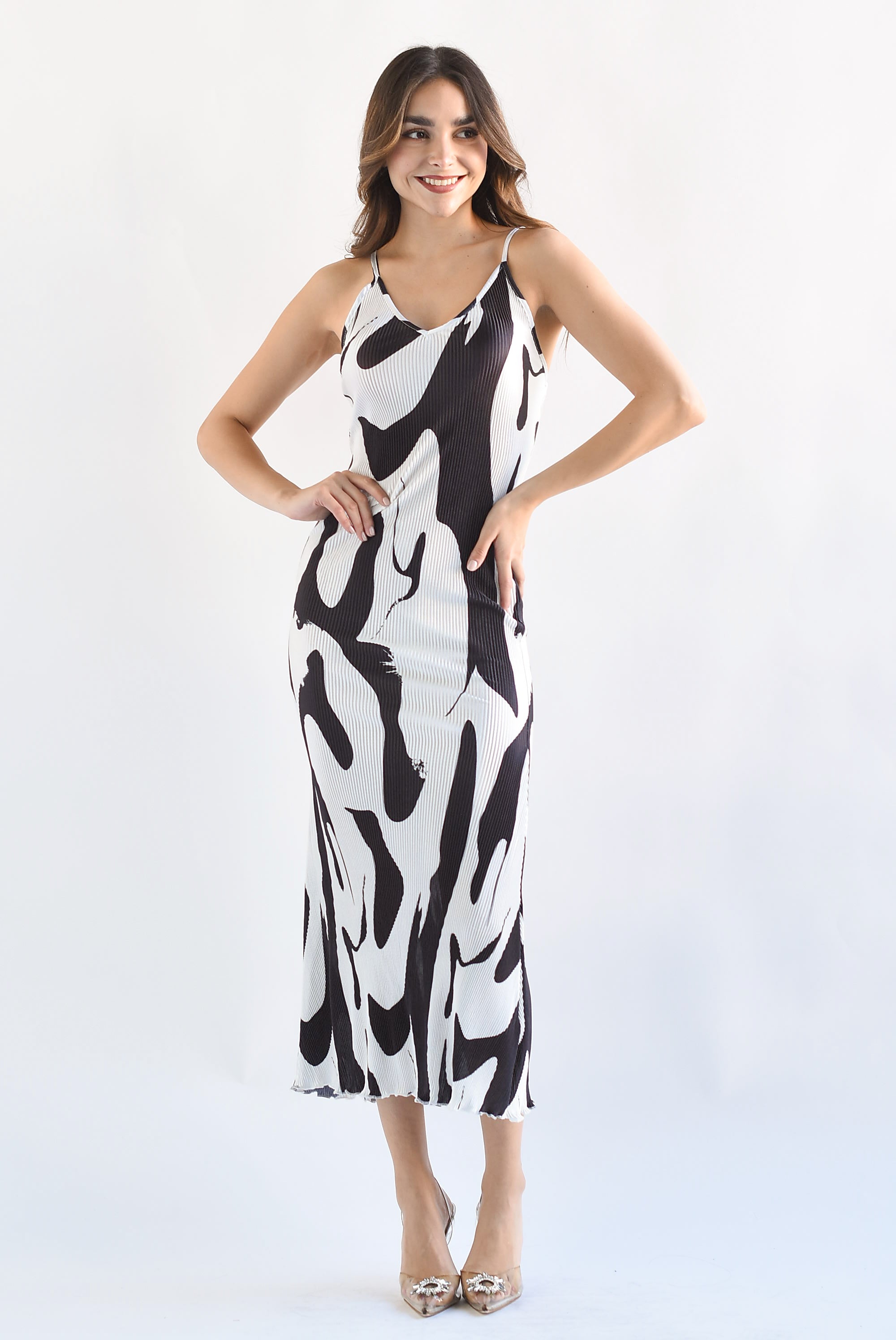 Vestido midi plisado Animal Print