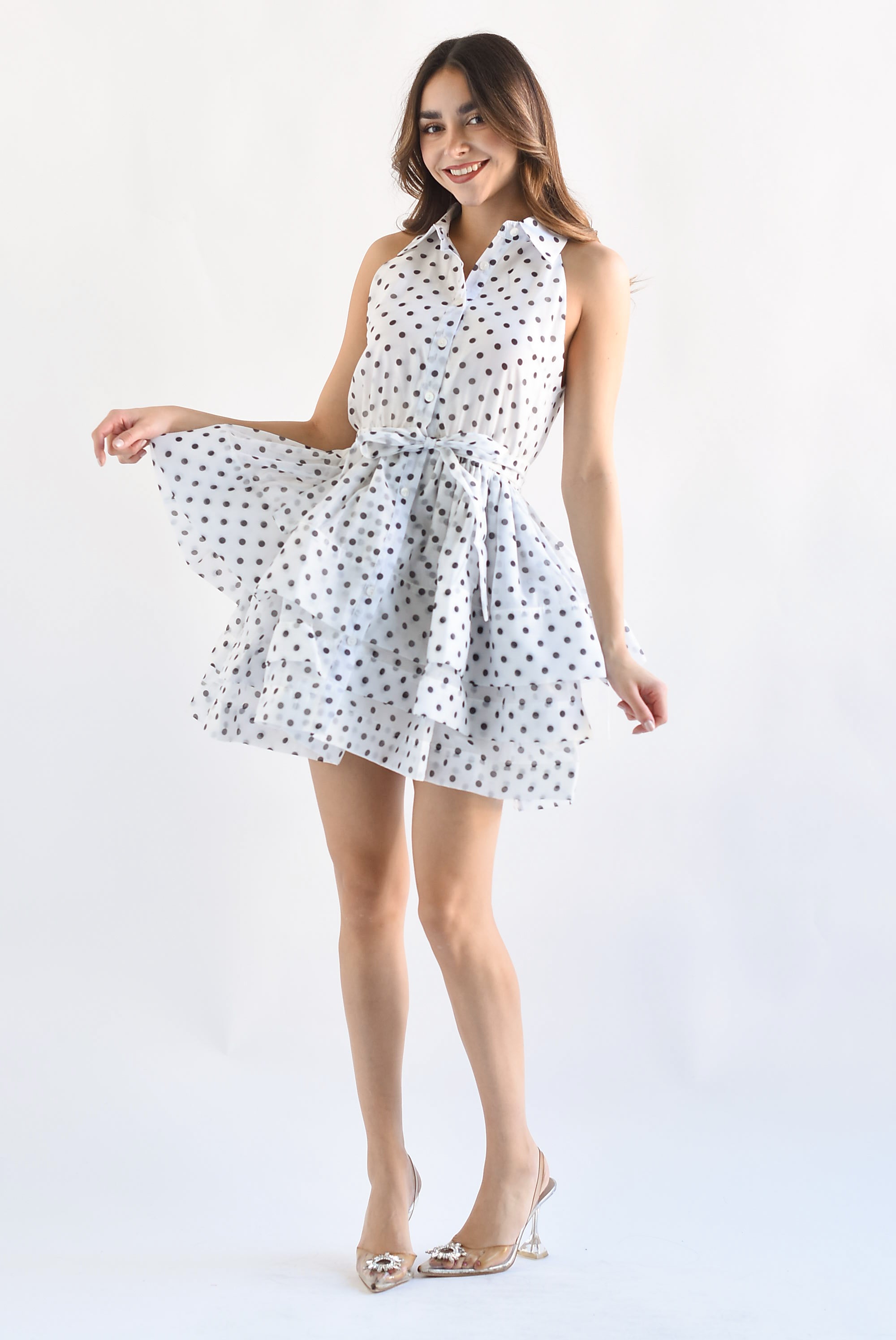 Vestido corto olanes polka dots Blanco