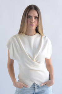 Fashion Styled Blusa punto asimétrica cruzada Ivory