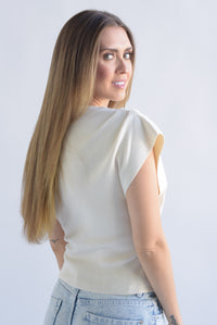 Fashion Styled Blusa punto asimétrica cruzada Ivory