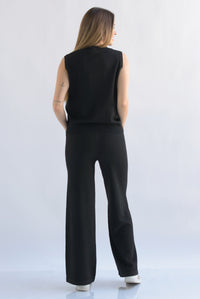 Fashion Styled Set Pantalón y Chaleco punto Negro