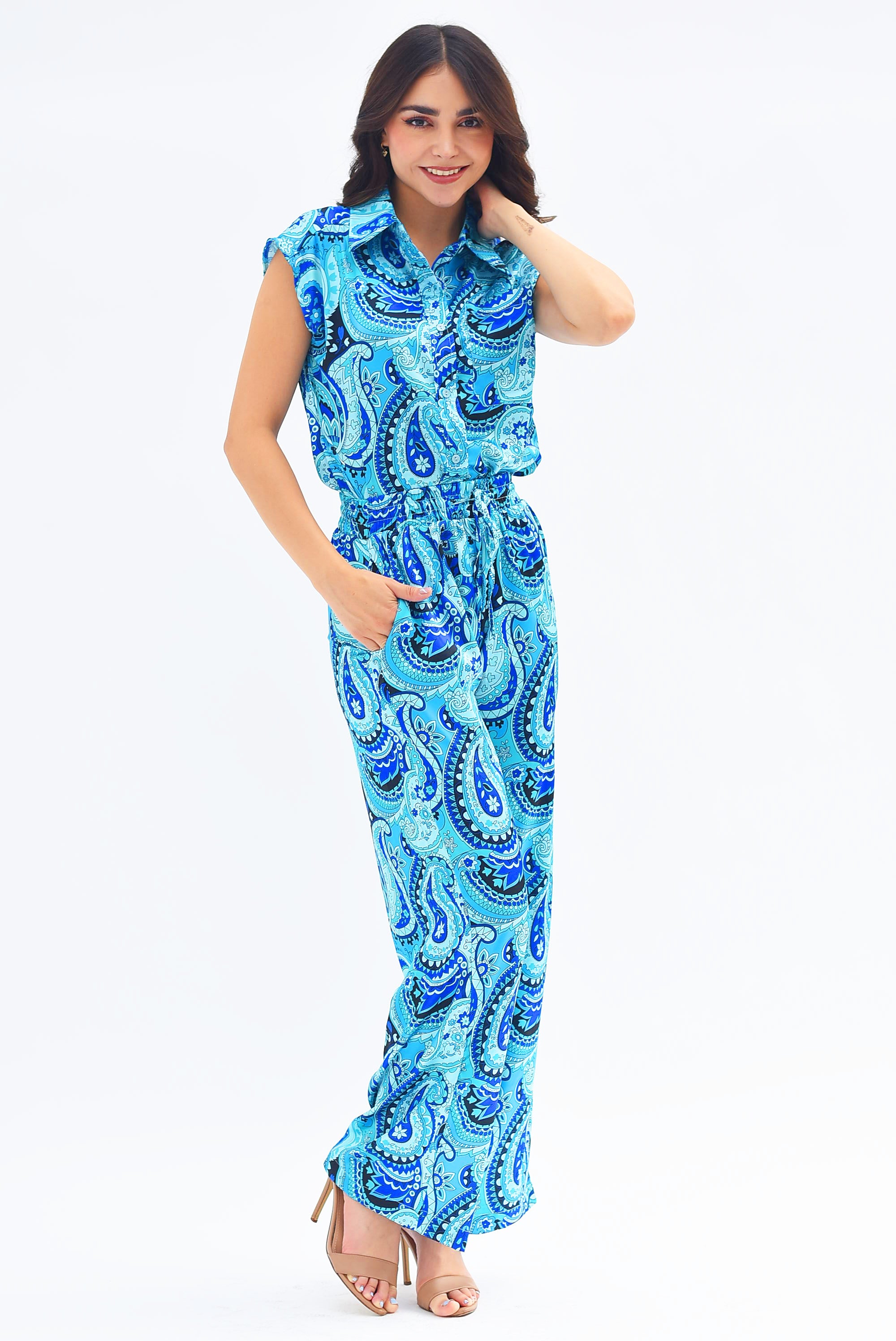 Set Pantalón y Blusa Paisley Azul