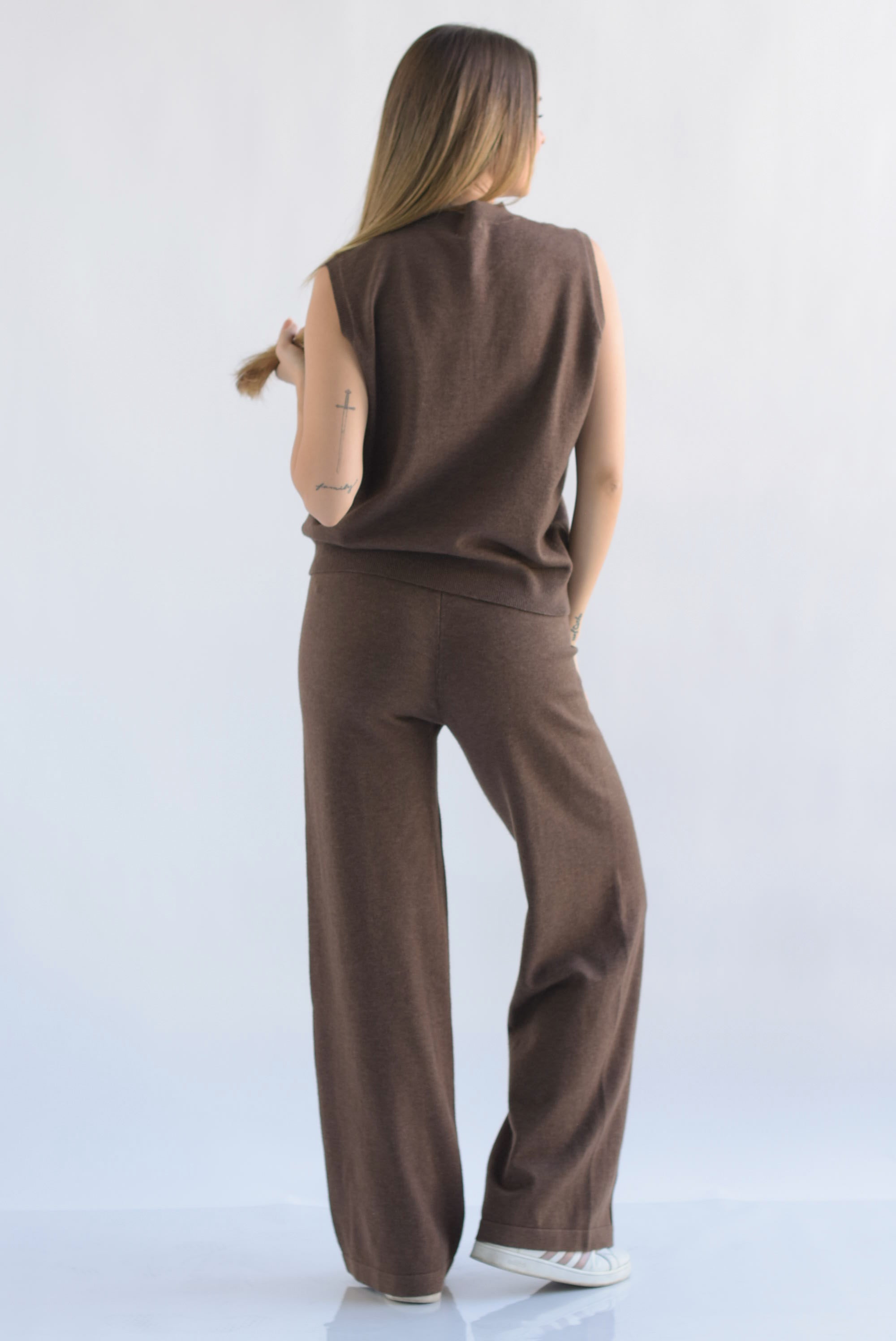 Set Pantalón y Chaleco punto Café