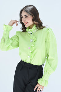 Fashion Styled Camisa cuello y botones joya Lime