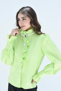 Fashion Styled Camisa cuello y botones joya Lime