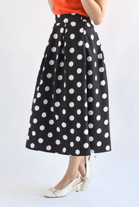 Fashion Styled Falda midi pinzas polka dots Negro