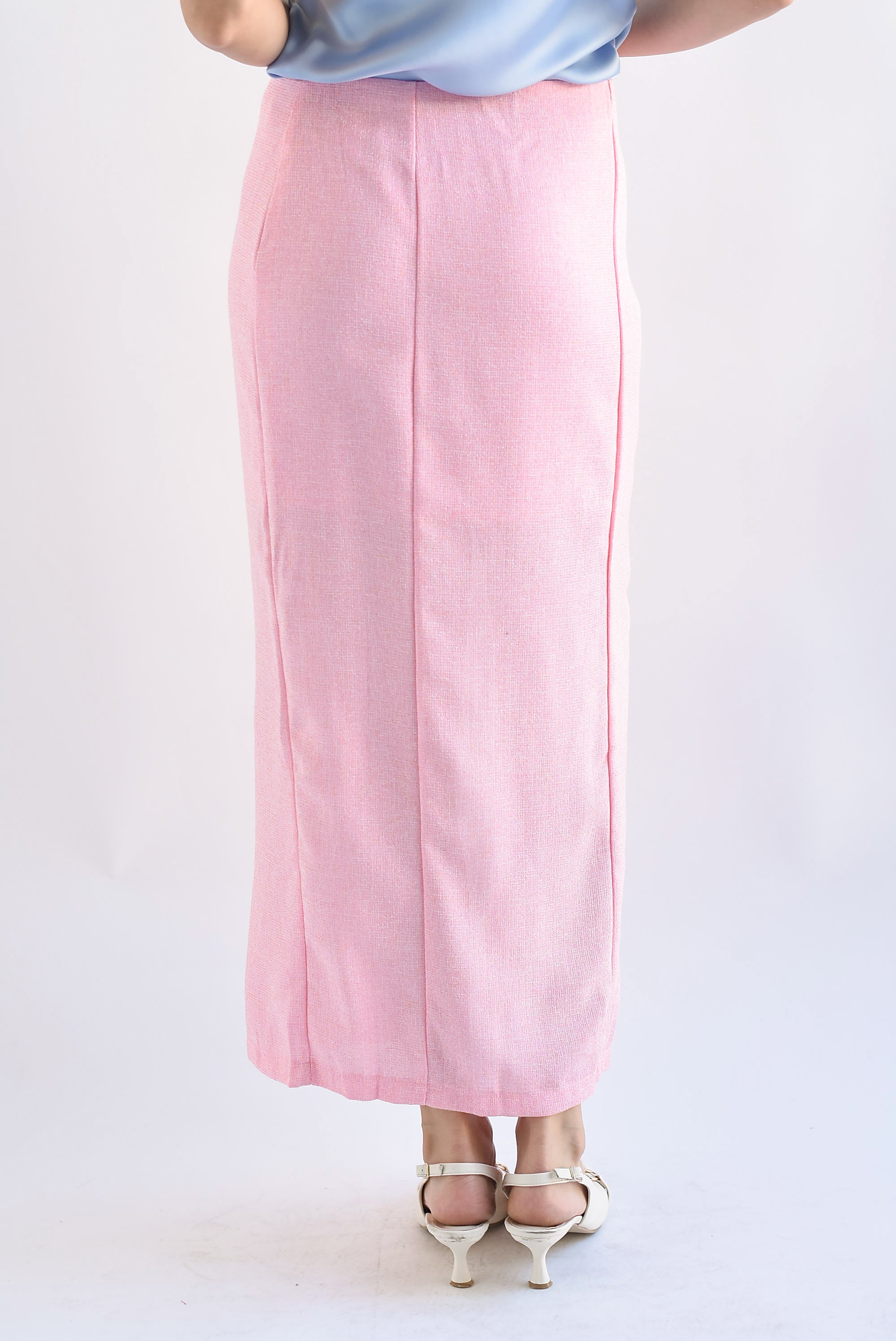 Falda recta texturizada Rosa