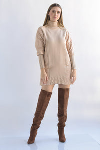 Fashion Styled Vestido punto poncho puffer Kaki
