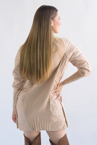 Fashion Styled Vestido punto poncho puffer Kaki