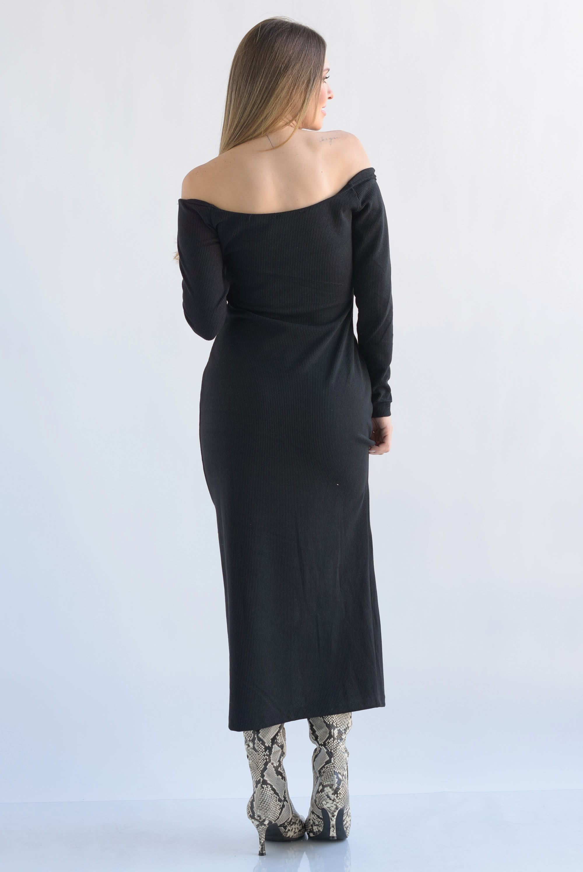 Vestido canalé botones dorados Negro