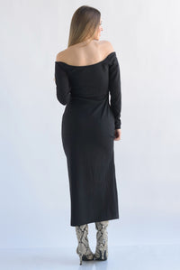 Fashion Styled Vestido canalé botones dorados Negro