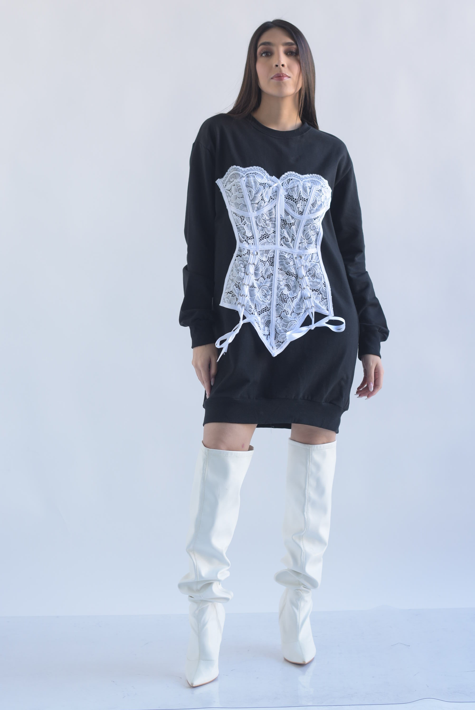 Sudadera vestido corset encaje