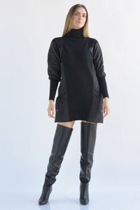 Fashion Styled Vestido punto poncho puffer Negro